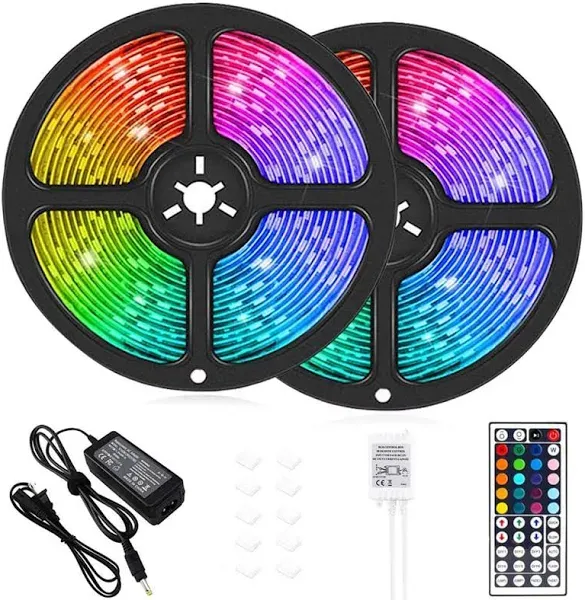 LED Strip Lights, 32.8 ft RGB Led Light Strip 600 LED 5050 SMD IP65 Waterproof RGB Flexible Light Strip Kit with 44 Key IR Remote RGB Controller, Strengthen Tape, 12V 5APower Supply12