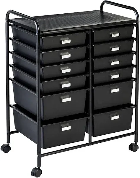 Black 12-Drawer Rolling Storage and Craft Cart Organizer