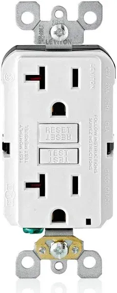 Leviton GFNT2-GY GFCI Receptacle, 20A, 125V, Gray