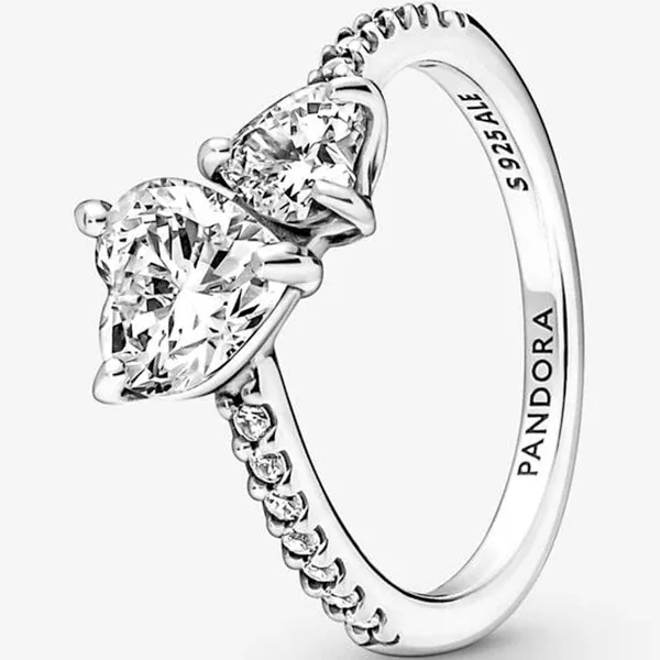 Pandora Double Heart Sparkling Ring