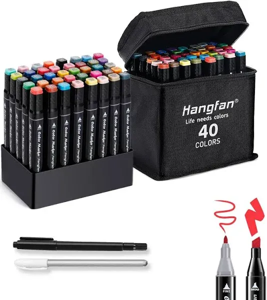 Art Markers,Markers for Adult Coloring Books No Bleeding,40 Colors Dual Tip Alcohol Markers Brush Tip,Give 1 White Highlighter,1 Tracing Pen,Anime Coloring Sketch Illustrations (Black Pen Container)