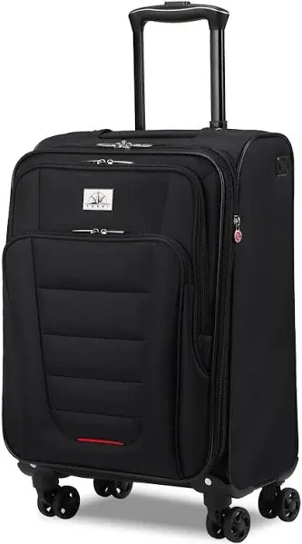 Verdi Softside Expandable Carry-On Luggage with Spinner Wheel USB Port Lightweight (Black, 20-Inch Carry-On)