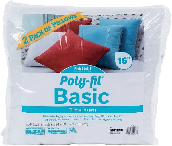 18"x18" Fob: Mi Poly-Fil Basic Pillow Insert 2/Pkg - Fairfield