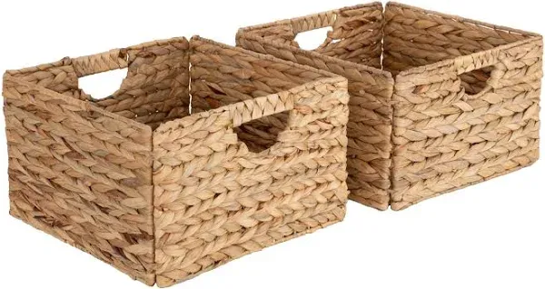 Casafield 12" x 12" Water Hyacinth Storage Baskets Set Collapsible Cube Organizers