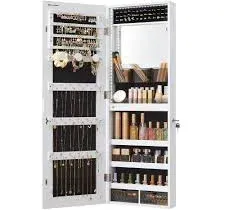 SONGMICS Jewelry Cabinet Armoire Organizer, Wall/Door Mount Storage Cabinet with Full-Length Frameless Lighted Mirror, Built-in Makeup Mirror, 2