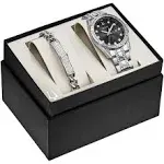 Bulova 96K105 Men's Crystal Black Dial Bracelet Watch Gift Set