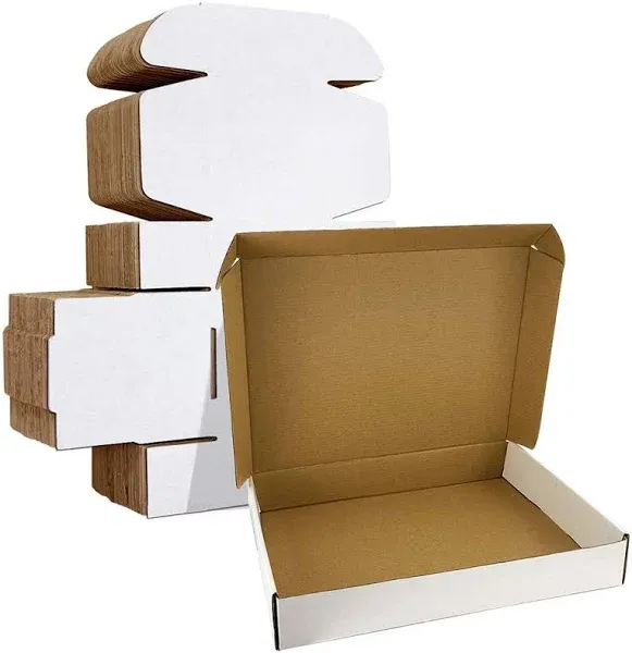 HORLIMER 13x10x2 Inches Shipping Boxes Set of 25, White Corrugated Cardboard Box Literature Mailer