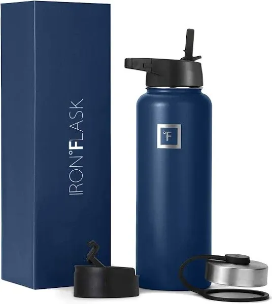 Iron °FLASK Camping & Hiking Hydration Flask with 3 Lids - Stainless Steel, Double Walled & Vacuum Insulated Water Bottle - Leak Proof & BPA Free