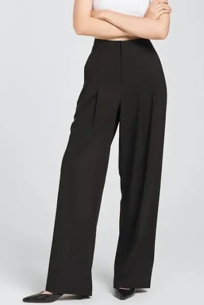 Womens Pleated Wide Leg Trouser Pants In Black