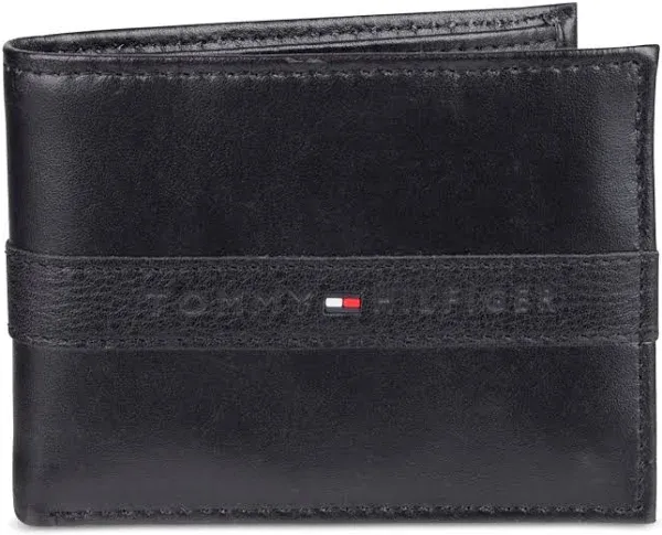 Tommy Hilfiger BLACK Leather Passcase &amp; Valet Wallet