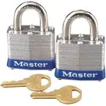 Master Lock 1-9/16in (40mm) Wide Laminated Steel Pin Tumbler Padlock - 2 Pack