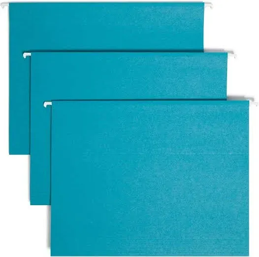 Colored Hanging File Folders with 1/5 Cut Tabs, Letter Size, 1/5-Cut Tabs, Teal, 25/Box