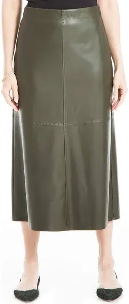 Max Studio Women's Faux Leather A-Line Midi Skirt