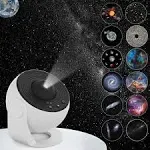 Star Projector, Planetarium Light Galaxy Projector, Night Light with 12 Replacement Discs, Large Projection Area, HD Image with Solar System Constellation Moon for Kids Adults Bedroom Ceiling