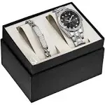 Bulova 96k105 Men's Crystal Black Dial Bracelet Watch Gift Set