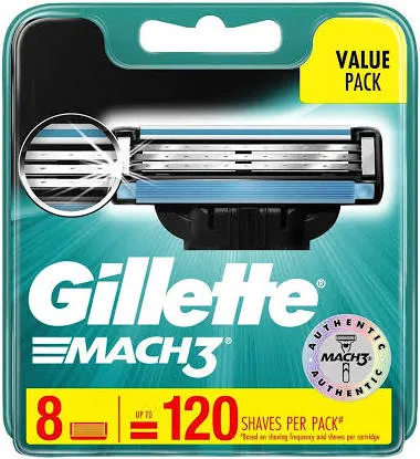 GILLETTE Mach 3 Manual Shaving Razor Blades (Cartridge) 8s pack  (Pack of 8)