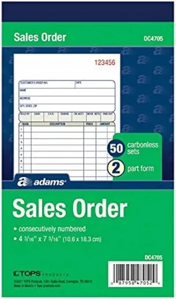 Adams 2-Part Carbonless Sales Orders Sets/Book, Multi Color (50 ct)