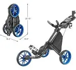 Caddytek 3 Wheel Golf Push Cart - Foldable Collapsible Lightweight Pushcart with Foot Brake - Easy to Open & Close