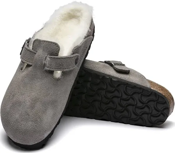 Boston Suede Shearling Buckle Slide Clogs