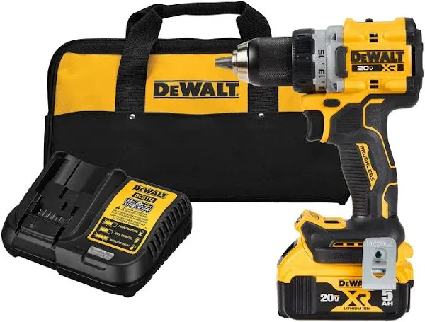 DeWalt 20V MAX XR 1/2" Cordless Brushless Drill Driver Kit with Rechargeable 5.0 Ah Lithium-Ion Battery, Charger, and Storage Bag DCD800P1