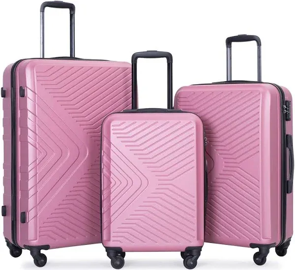 Luggage Sets Wear-Resistance Hardside Lightweight Suitcase Double Spinner Wheels, TSA Lock,Two Hooks, Scratch-resistant Carry-on, 3 Piece Set(20/24/28) (Pink)