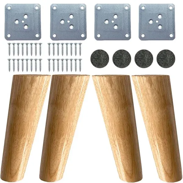 4PACK Solid Wood Furniture Legs 6 Inch Sofa Legs, Replacement Legs Mid Century Modern Legs for Couch End Table TV Stand Bed Dresser Cabinet, Accessorizes Included