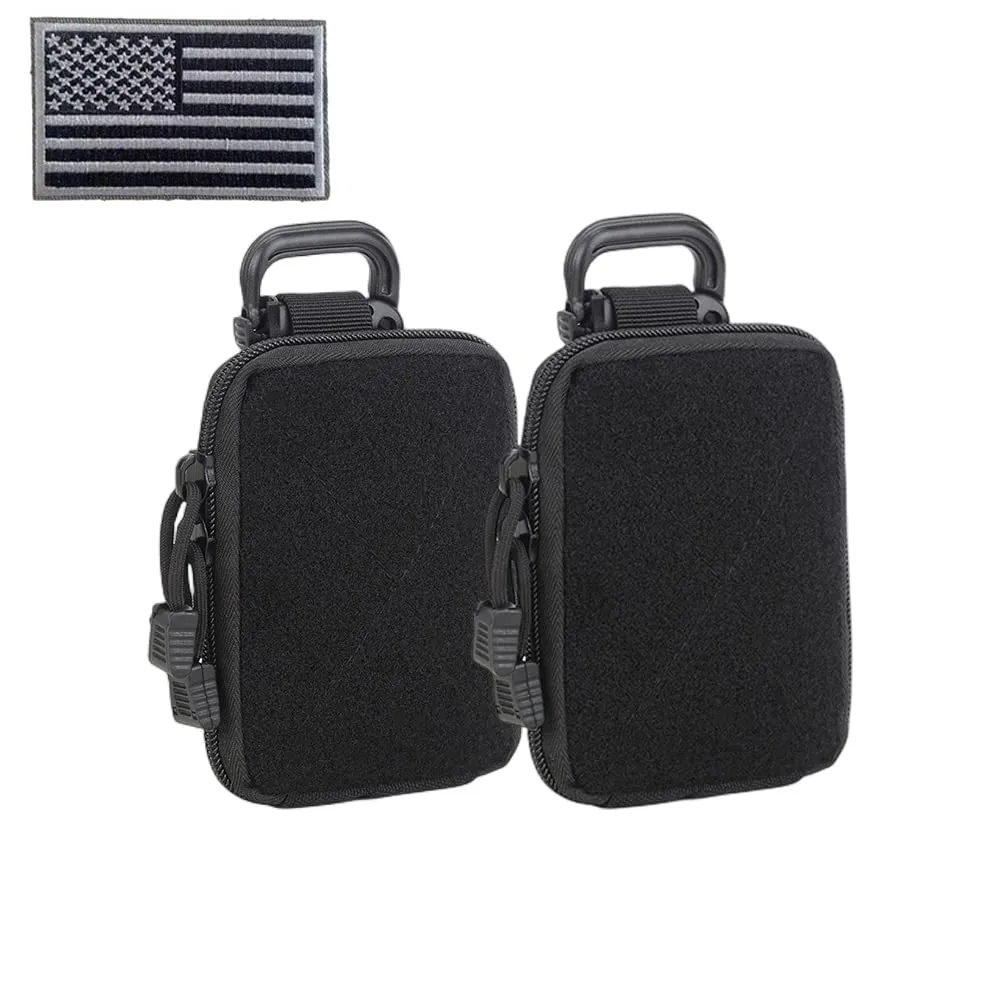 FRTKK 2 Pack Molle Pouches - Tactical Compact Water-Resistant EDC Pouch Bag Small Utility Pouch 2 Pack-Black