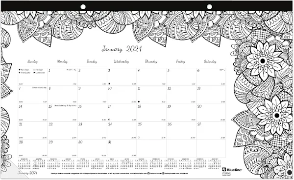 Blueline Monthly Desk Pad Calendar DoodlePlan Coloring Pages 17.75 x 10.88