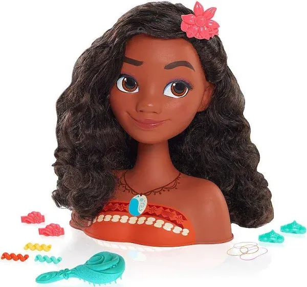 Disney Princess Moana Styling Head, 14-pieces, Pretend Play, Kids Toys for Ages 3 Up