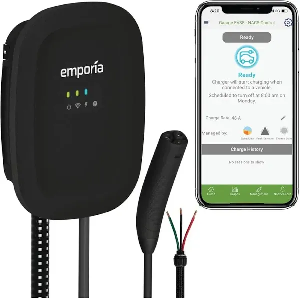 EMPORIA Level 2 EV Charger - NEMA 14-50 EVSE w/NACS, Compatible with Tesla - ...