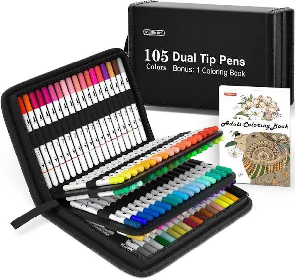 Shuttle Art Dual Tip Brush Pens Art Markers 105 Colors Fine and Brush Dual Tip Markers