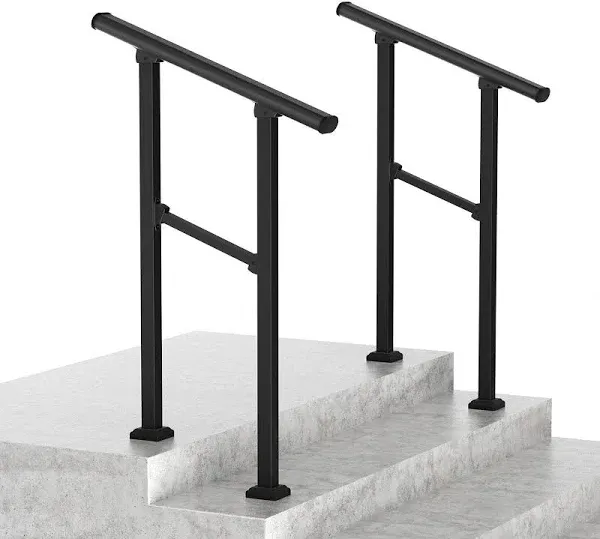 LOVMOR 2 Pack 3 Step Hand Rails for Outdoor Steps, Wrought Iron Railing, Exterior Hand Railing for Steps, Porch Railing Kit (2-3 Steps Handrail)