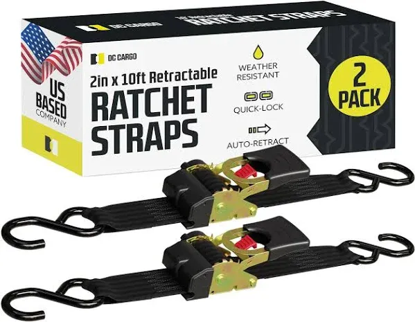 DC Cargo - Retractable Ratchet Straps, 2 Pack (1 inch x 10 1” x 10’ – 2 Pack