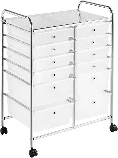 Topbuy 12-Drawers Rolling Storage Cart with Organizer Top Black