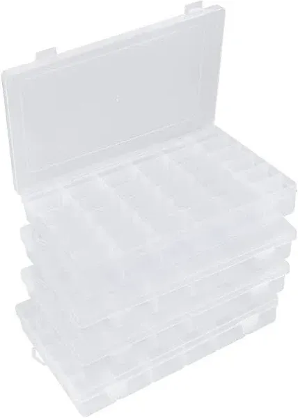 Hlotmeky Bead Organizer 36 Grids 4 Pack Clear Plastic Parts Organizer Box 3600 Tackle Box Craft Storage Compartment Divided Container