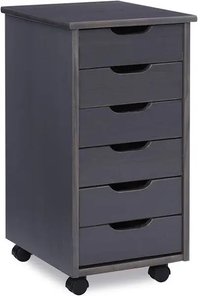 Corinne Six Drawer Storage, Grey Rolling Cart