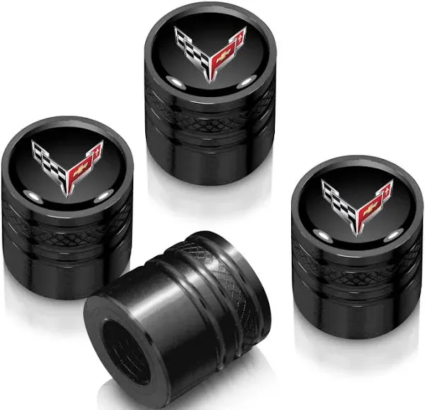 Chevrolet Corvette C8 Logo Black on Black Aluminum Cylinder Tire Valve Stem Caps