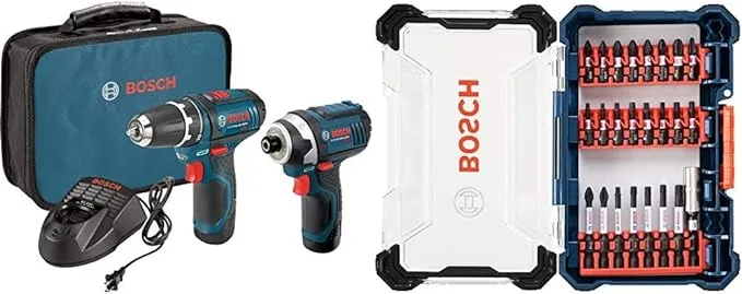 BOSCH 12V Max Cordless Drill/Driver and Impact Driver Combo Kit with Assorted Impact Tough Screwdriving Custom Case System Set