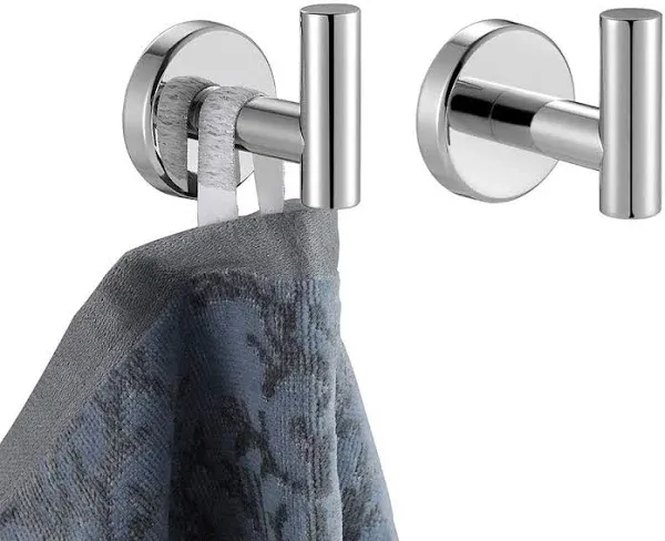 JQK Chrome Bathroom Towel Hook, 304 Stainless Steel Coat Robe Clothes Hook for Bathroom Kitchen Garage Wall Mounted (Pack of 2), TH100-CH-P2