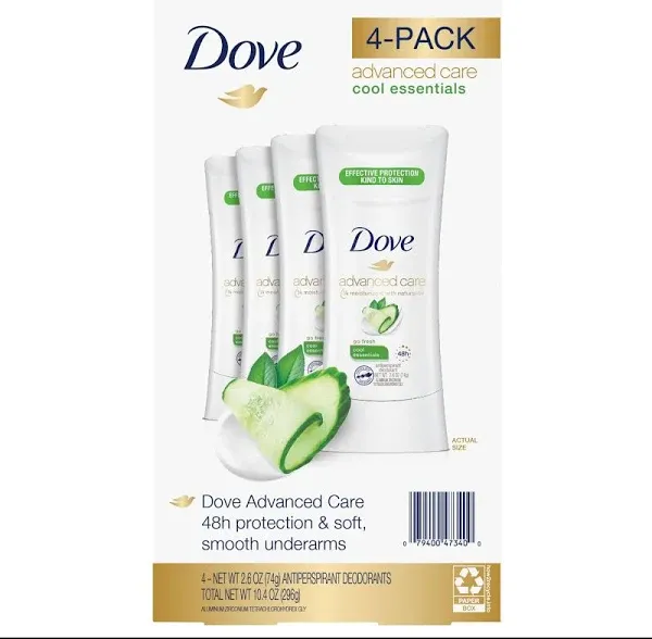 Dove Advanced Care Antiperspirant Cool Essentials (Pack of 4) Deodorant for Women & Body Wash with Pump Deep Moisture For Dry Skin Moisturizing Skin Cleanser