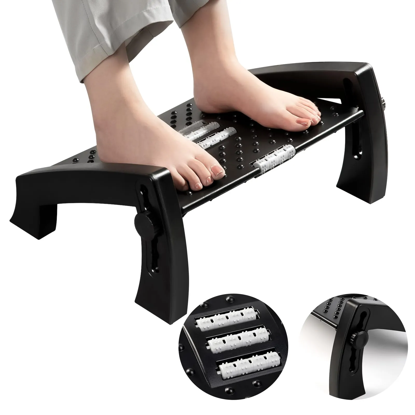 Foot Rest Under Desk at Work, Rocking Foot Nursing Stool, Ergonomic Desk Footrest with Roller Massage for Pressure Relief, Rocker Balance Board Comfortable Leg Rest for Office & Home (White)