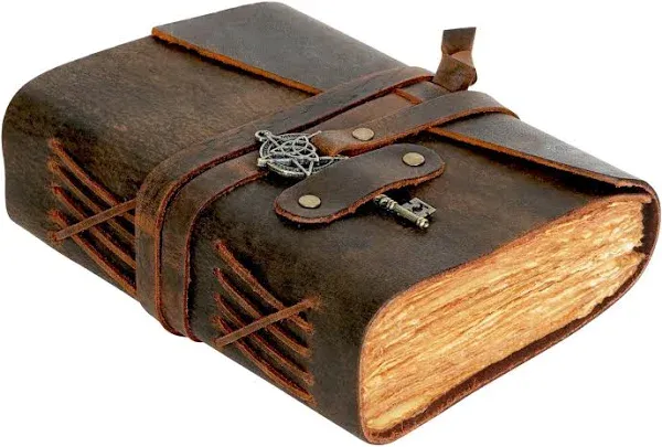 LEATHER VILLAGE Leather Bound Vintage Journal for Women & Men - 7"X5"(A7), Rustic Mocha Brown, 200 Pages of Antique Deckle Edges Watercolor Paper-Book of Shadows|SpellBook|Sketchbook - Handmade