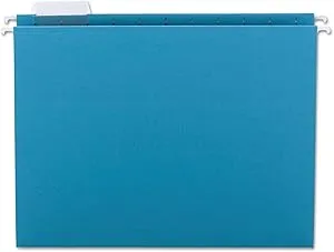 Colored Hanging File Folders with 1/5 Cut Tabs, Letter Size, 1/5-Cut Tabs, Teal, 25/Box