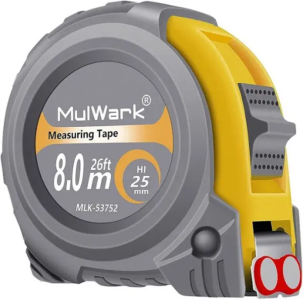 MulWark 26ft Measuring Tape Measure by Imperial Inch Metric Scale with Both-Side Metal Blade,Magnetic Tip Hook and Shock Absorbent Case-for Construction,Contractor,Carpenter,Architect,Woodworking