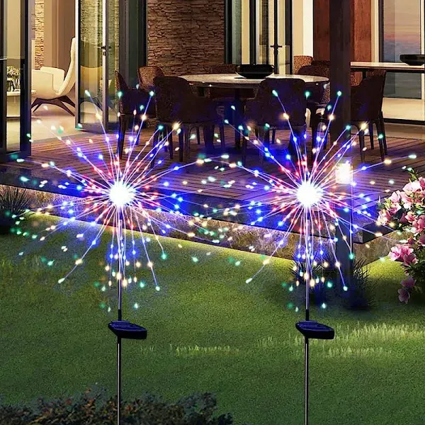 Solar Garden Lights Solar Lights Outdoor Waterproof 2 Pack Solar Powered Fire...