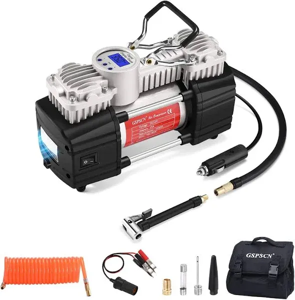 GSPSCN Dual Cylinder DC 12V Air Compressor for Car, Heavy Duty Portable Tire ...