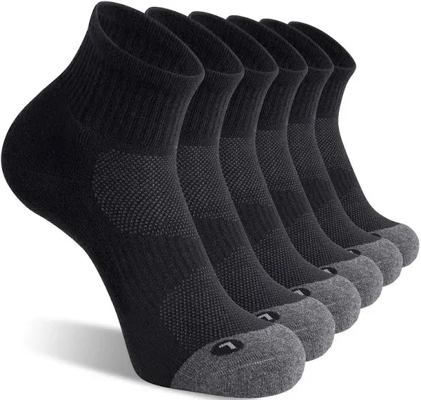 6 Pack Men&#039;s Ankle Socks with Cushion Athletic Running Socks, Black, Shoe Siz...