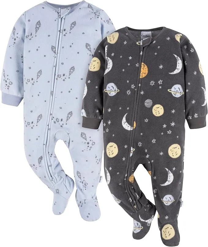 Gerber Baby Boys' Toddler Loose Fit Flame Resistant Fleece Footed Pajamas 2-Pack