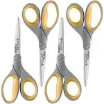 Westcott 8" Soft Handle Titanium Bonded Scissors for Office & Home, Gray/Yellow, 4 Pack (17598)