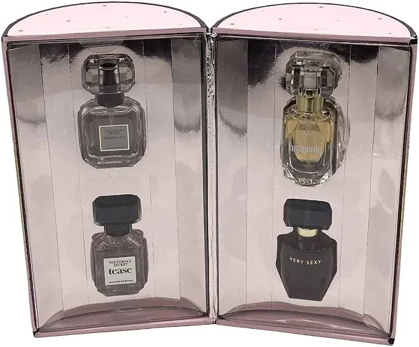 Victoria's Secret 4 Piece Eau De Parfum Mini Gift Set Bombshell Heavenly Tease Very Sexy Women .25 Ounce Each, 5.0 milliliters, 1